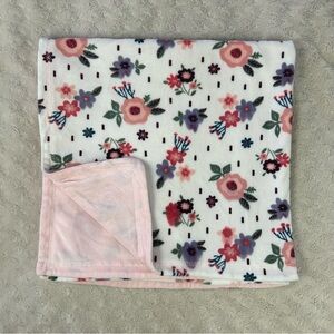 Chick Pea Pink Purple Floral Baby Blanket White Green Flowers Square Chickpea